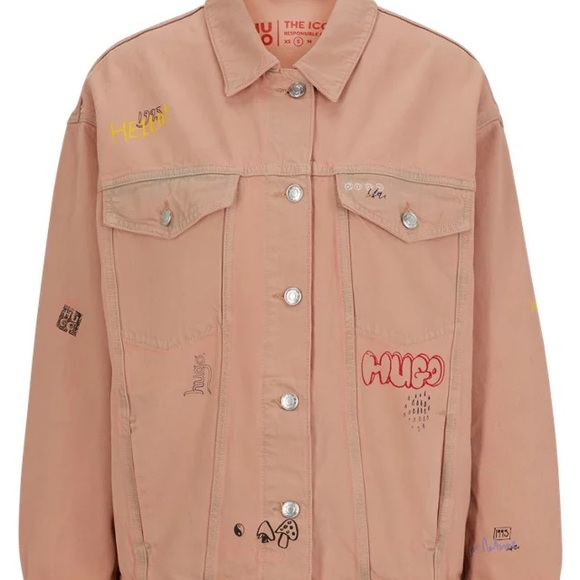 HUGO OVERSIZED-FIT JACKET IN OVERDYED DENIM WITH DOODLE MOTIFS - Picture 5 of 6